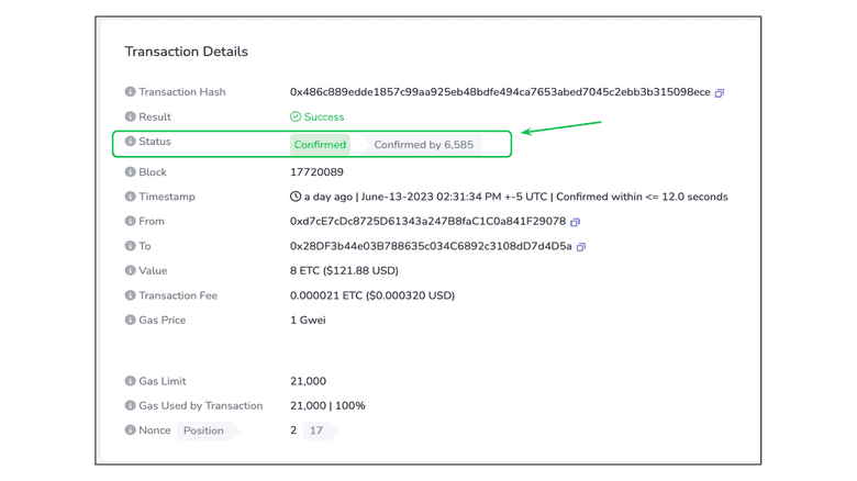 Transaction on the ETC blockchain.